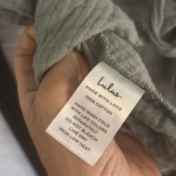 Lulus sage green cotton gauze cropped top with open tie back size M - Picture 4 of 5